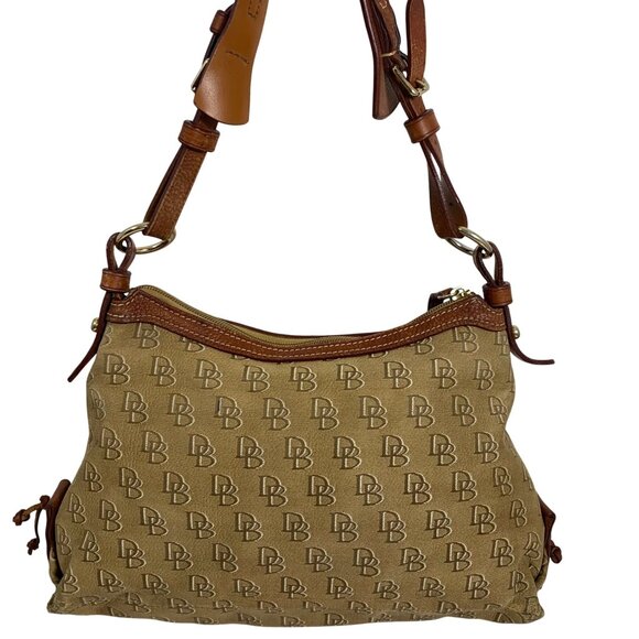 Y2K Dooney Bourke Logo Jacquard Canvas Hobo Shoulder Bag Leather Buckle Strap - Picture 3 of 16